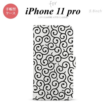 iPhone11Pro iPhone11 Pro 手帳型スマホケース カバー 唐草 白 黒  nk-004s-i11p-dr1133