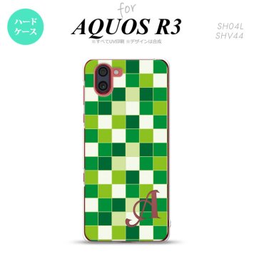 SH-04L SHV44 R3 AQUOS R3 スマホケース カバー スクエア モザイク 緑 +アルファベット nk-r3-1022i