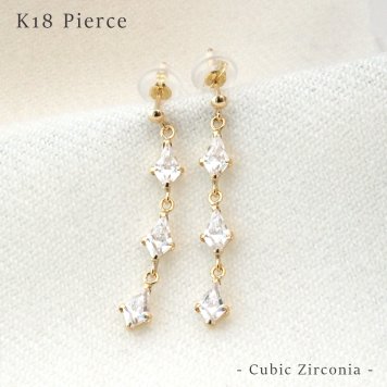 【プレゼントに人気♪】18k 18金 キュービック ジルコニア ストレート レディース ピアス【ギフトボックス付き】アクセサリー 誕生日プレゼントに ピアス 18k 18金 キュービック ジルコニア ストレート レディース ピアス ラッピング無料