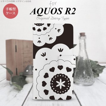SH-03K/SHV42/706SH AQUOS R2 手帳型スマホケース カバー レース クリア 黒  nk-004s-r2-dr1482