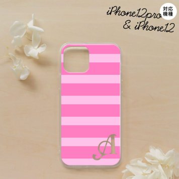 iPhone12/iPhone12pro iPhone12 / iPhone12pro スマホケース ソフトケース ボーダー 大 ピンク +アルファベット メンズ レディース nk-i12-tp795i
