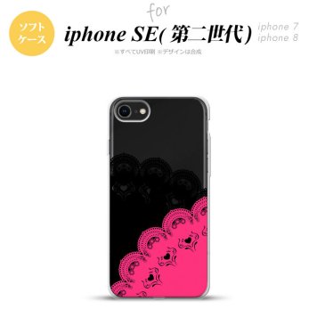 iPhoneSE 2 第二世代 iPhone8&iPhone7 共用 スマホケース 背面カバー ソフトケース レース B 黒 ピンク おしゃれ かわいい かっこいい メンズ レディース nk-ise2-tp728