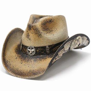 カウボーイ ハット メンズ 春夏 California Hat Company Inc. Stampede イーグル 鷲 ワイルド ヴィンテージ風 帽子 ストローハット バックル 革ベルト カウボーイの帽子 男性用 テンガロンハット 乗馬 アメリカン ティーステイン