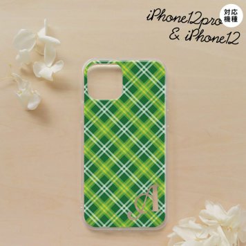 iPhone12/iPhone12pro iPhone12 / iPhone12pro スマホケース ソフトケース チェック A 緑 +アルファベット メンズ レディース nk-i12-tp435i