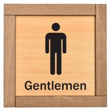 Gentlemen 木枠付 木製トイレプレート サインプレート ドアプレート ピクトサイン 四角形 トイレマーク 男子 女子 男 女 おとこ おんな 便所 殿方 夫人 御手洗 便器 シンボル Ladies Gentlemen All gender 車椅子