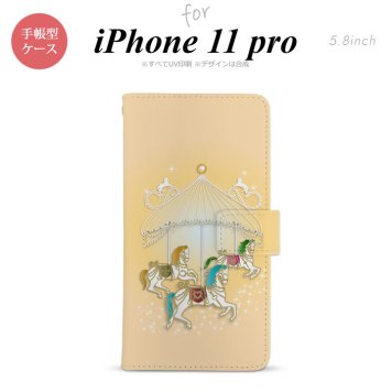 iPhone11Pro iPhone11 Pro 手帳型スマホケース カバー メリーゴーラウンド 黄  nk-004s-i11p-dr313