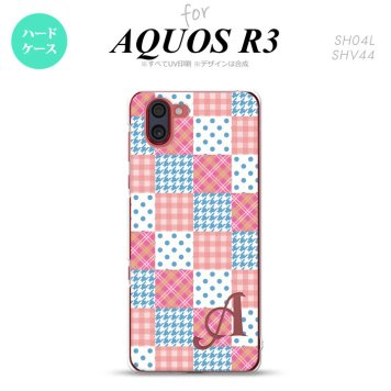 SH-04L SHV44 R3 AQUOS R3 スマホケース カバー パッチワーク ピンク 水色 +アルファベット nk-r3-1062i