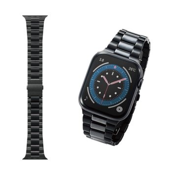エレコム Apple Watch アップルウォッチ 44mm 42mm バンド ステンレス セラミック 3つ折れプッシュ式 ブラック AW-44BDCE3BK