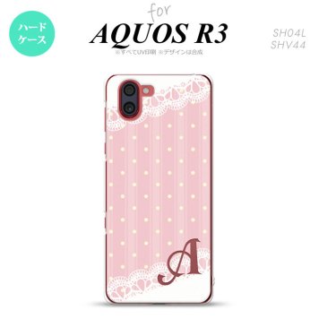SH-04L SHV44 R3 AQUOS R3 スマホケース カバー ドット レース C 薄ピンク +アルファベット nk-r3-1618i