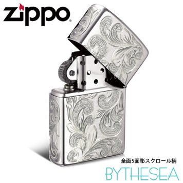 Zippo ライター ジッポライター 愛煙家 喫煙 シルバー925 スターリングシルバー #13 レギュラータイプ スクロール模様 5面手彫り ハワイアンジュエリー おしゃれ かっこいい ジッポーライター BY THE SEA バイザシー 彼氏 夫 男性 メンズ 誕生日 プレゼント ハロウィン 【品番：FL101S】