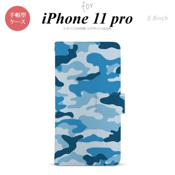 iPhone11Pro iPhone11 Pro 手帳型スマホケース カバー ウッドランド 迷彩 青  nk-004s-i11p-dr1154