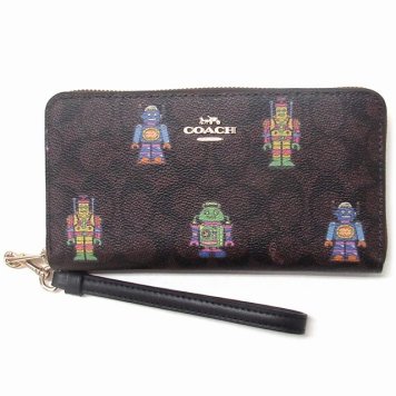 コーチ 財布 COACH アウトレット シグネチャー ロボット プリント ロング ジップ アラウンド ウォレット ストラップ付き 長財布 CW778 IMXHE