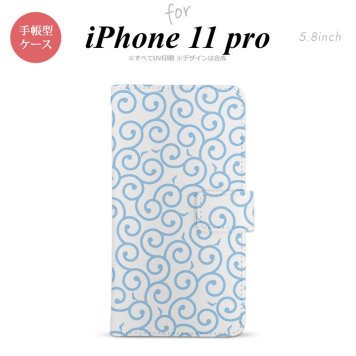iPhone11Pro iPhone11 Pro 手帳型スマホケース カバー 唐草 クリア 水色  nk-004s-i11p-dr1127