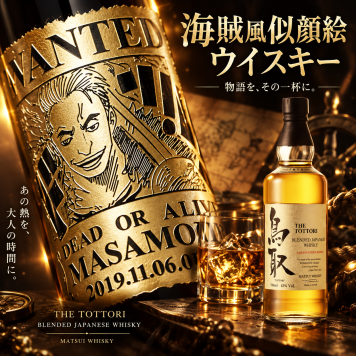「海賊風似顔絵名入れ彫刻」【ウイスキー】マツイウイスキー 鳥取 バーボンバレル 金ラベル 700ml 　海 海賊風　漫画　アニメ　キャラクター 名入れ プレゼント ギフト 還暦祝い 彫刻 果実酒 梅酒 甘いお酒 女性 母の日  ホワイトデー 誕生日 お祝 結婚 贈り物 結婚祝い 入学祝い 卒業祝い 送別会 送別品 記念品  新築祝い 開店祝い お中元  結婚記念日 成人祝い