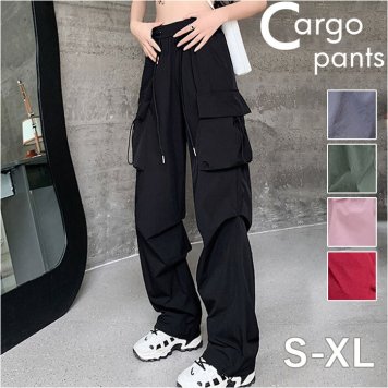 カーゴパンツ レディース ゆったり 通販 ワイドパンツ 長ズボン ズボン 作業着 ワイド ルーズ 太め ポケット ボトムス 10分丈 シンプル 無地 楽 動きやすい カジュアル