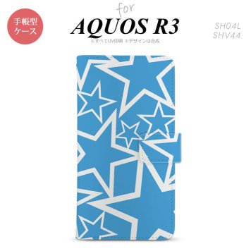 SH-04L/SHV44 AQUOS R3 手帳型スマホケース カバー 星 水色 白  nk-004s-r3-dr1119