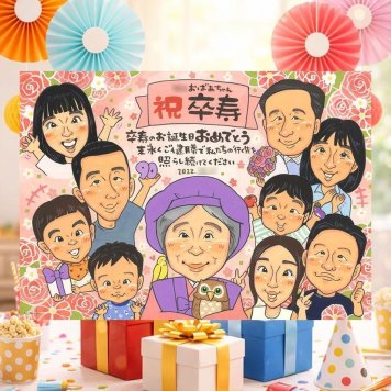 誕生日のお祝いに、飾って嬉しい似顔絵をお届けします。 ギフト 卒寿祝い 似顔絵 手描き プレゼント 名入れ 贈り物 誕生日 白寿 長寿 記念日 お祝い 大人数 ご両親 祖父母 孫 下書き確認 修正無料 名入れ 喜ばれる 一生もの そっくり 親孝行 長寿 90歳 宝物 卒寿祝い サプライズ カラフル 喜寿祝い メモリアル ハロウィン クリスマス 古希祝い 闘病中の方への励まし お祝いの品 色紙