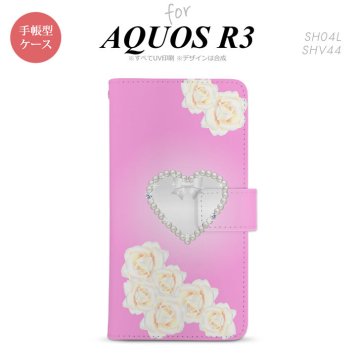 SH-04L/SHV44 AQUOS R3 手帳型スマホケース カバー ハート ピンク  nk-004s-r3-dr234