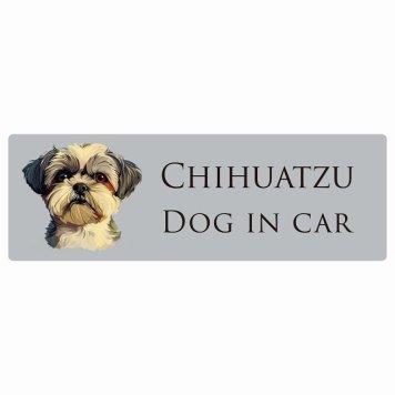 ドッグ カーステッカー イラスト付 Dog in Car チワズー Bタイプ セーフティサイン 犬種別 長方形 20x6.7cm シール リア あおり運転対策 Dog Sticker 屋外 屋内 防水 かわいい おしゃれ 安全対策 カーサイン