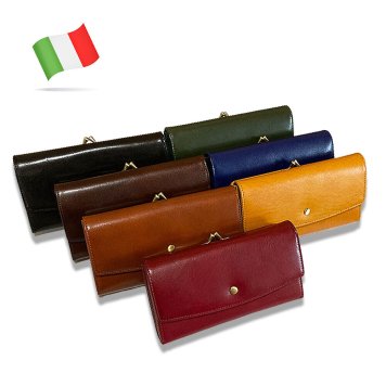 【イタリーレザー】がま口ロングウォレット【送料無料】