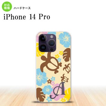 iPhone14 Pro iPhone14 Pro スマホケース 背面ケース ハードケース ホヌ ハイビスカス 黄 +アルファベット 2022年 9月発売 nk-i14p-1105i