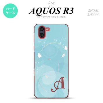 SH-04L SHV44 R3 AQUOS R3 スマホケース カバー バタフライ 蝶 A 青 +アルファベット nk-r3-203i