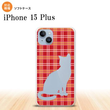 iPhone15 plus iPhone15 plus スマホケース 背面ケースソフトケース 猫 チェック B 赤 2023年 9月発売 nk-i15pl-tp952
