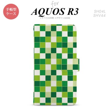 SH-04L/SHV44 AQUOS R3 手帳型スマホケース カバー スクエア モザイク 緑  nk-004s-r3-dr1022
