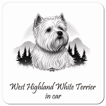 イラスト付 Dog in Car ウェストハイランドホワイトテリア Bタイプ カーサイン 車 マグネットステッカー 犬 マグネット 強力 13x13cm 正方形 おしゃれ かわいい ドラレコステッカー 安全対策 危険運転 煽り運転 アニマル 動物 犬種別 屋外 防水 屋内