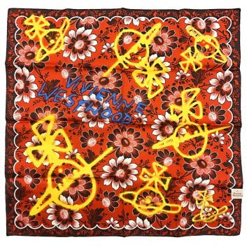 ヴィヴィアンウエストウッド Vivienne Westwood ハンカチ 大判 オーブ 刺繍 ロゴ プリント 花柄 50×50 ハンカチーフ バンダナ レディース オレンジ系マルチカラー