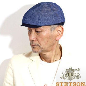 STETSON ハンチング帽 ハンチングキャップ メンズ ステットソン コットン 大きいサイズ 帽子 幾何学模様 おしゃれ 柄 紳士 紺 ネイビー M L XL 30代 40代 50代 60代 70代 メンズファッション 誕生日 プレゼント ラッピング