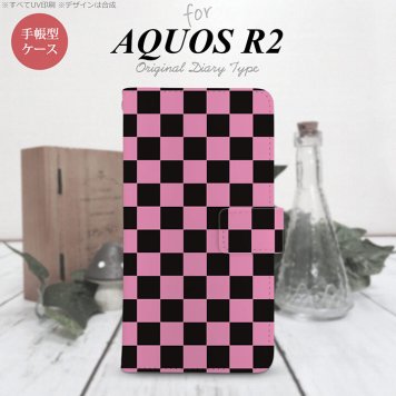 SH-03K/SHV42/706SH AQUOS R2 手帳型スマホケース カバー スクエア 黒 ピンク  nk-004s-r2-dr762