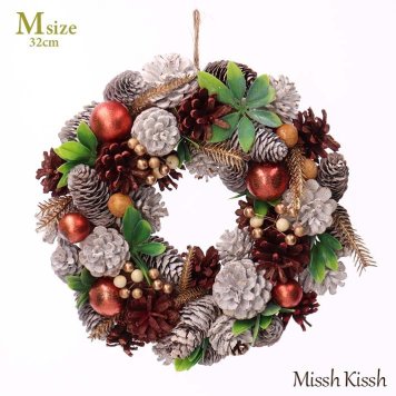 リース 琥珀 ボール ホワイトパイン クリスマス Mサイズ Christmas Xmas Amber Ball White Pine Wreath M