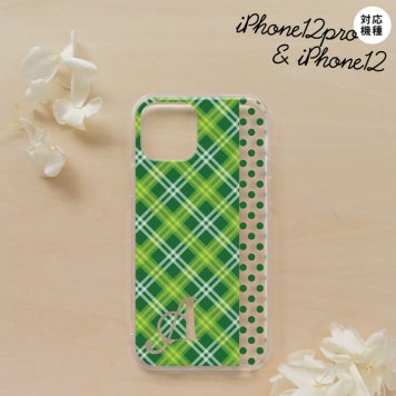 iPhone12/iPhone12pro iPhone12 / iPhone12pro スマホケース ソフトケース タータン ドット 緑 +アルファベット メンズ レディース nk-i12-tp1533i