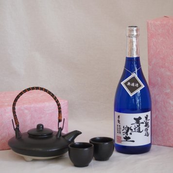 国産美濃焼 黒千代香2合セット2客ツル付(450g)恒松酒造 本格芋焼酎 黒麹仕込王道楽土 (熊本県) 720ml