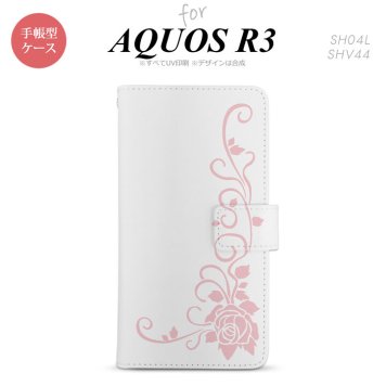 SH-04L/SHV44 AQUOS R3 手帳型スマホケース カバー バラ クリア ピンク  nk-004s-r3-dr1071