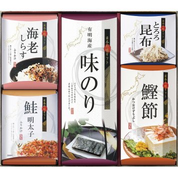日本の味ギフト [26-2906-075] KTG-BES 味のり 鰹削り節 とろろ昆布 海老しらすふりかけ 鮭めんたいこふりかけ 和食 ご飯のお供 詰め合わせ 常温 保存食 お歳暮 お中元 ギフト プレゼント 内祝い お返し