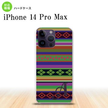 iPhone14 ProMax iPhone14 Pro Max スマホケース 背面ケース ハードケース エスニック ボーダー 緑 +アルファベット 2022年 9月発売 nk-i14pm-1563i