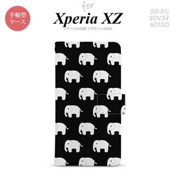 【手帳型 スマホ カバー ケース】【SO01J】【エクスペリア XZ 】手帳型 ケース SO-01J スマホ カバー XPERIA XZ エクスペリア ゾウ柄 黒 nk-004s-so01j-dr774【メール便送料無料】