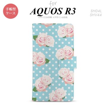 SH-04L/SHV44 AQUOS R3 手帳型スマホケース カバー バラ ドット 水色  nk-004s-r3-dr787