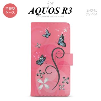 SH-04L/SHV44 AQUOS R3 手帳型スマホケース カバー バタフライ 蝶 ピンク  nk-004s-r3-dr225