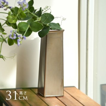 花瓶 陶器 シンプル おしゃれ sobre M 高さ31cm  陶器花瓶 和風 モダン 大きい 白 茶 クラシック 四角 角型 室内 玄関