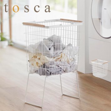 山崎実業 折り畳み脚付きランドリーバスケット トスカ 1464 tosca 洗濯かご 折りたたみ おしゃれ 大容量 メッシュ ランドリー 洗濯物かご 洗濯物入れ 足付き 洗濯籠 脱衣かご ランドリーグッズ 収納 一人暮らし 持ち運び 家事 時短 シンプル ホワイト 天然木 白