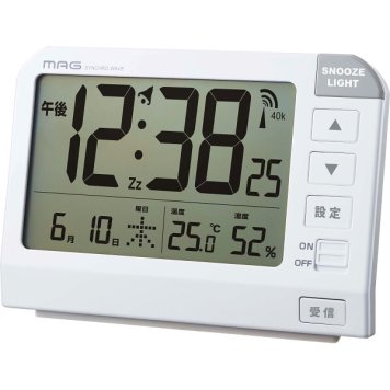 【直送】MAG 電波デジタル目覚まし時計 ホーネット ホワイト [26-0245-020] T-767WH-Z 大画面液晶 電波時計 温湿度表示 カレンダー スヌーズ ライト付き 置時計 めざまし時計 ギフト プレゼント 新築祝い 引越し祝い