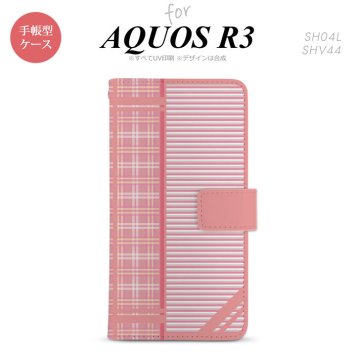 SH-04L/SHV44 AQUOS R3 手帳型スマホケース カバー チェック ボーダー 赤  nk-004s-r3-dr1606