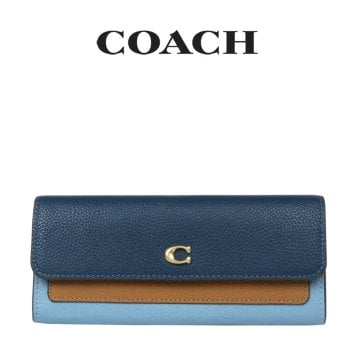 送料無料 コーチ COACH アウトレット 夏のボーナス レディース 財布 かぶせ長財布 長財布 CAO18 B4XUK(ブラス×ブルーベル マルチ) ブルー (女性 プレゼント ブランド 薄型 スリム)