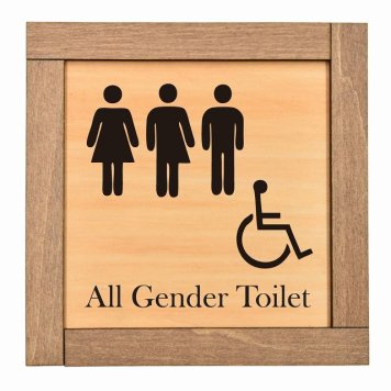 All Gender Toilet 車椅子付 木枠付 木製トイレプレート サインプレート ドアプレート ピクトサイン 四角形 トイレマーク 男子 女子 男 女 おとこ おんな 便所 殿方 夫人 御手洗 便器 シンボル Ladies Gentlemen All gender 車椅子