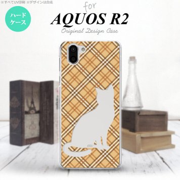 AQUOS R2 アクオス アール2 SH-03K SHV42 専用 スマホケース カバー ハードケース 猫 チェック茶A nk-r2-955[スマホ,スマホケース,スマホカバー,ケース,カバー,ジャケット]