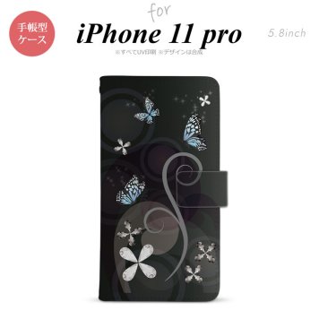 iPhone11Pro iPhone11 Pro 手帳型スマホケース カバー バタフライ 蝶 黒  nk-004s-i11p-dr227