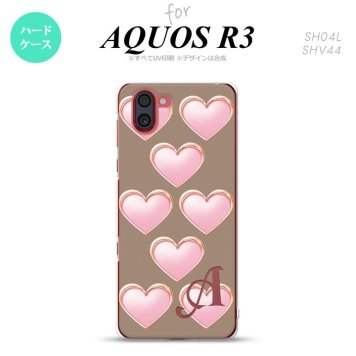 SH-04L SHV44 R3 AQUOS R3 スマホケース カバー ハート C 茶 +アルファベット nk-r3-176i